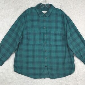Ava & Viv Womens Shirt Button Up Teal Blue Plaid Flannel Long Sleeve Plus X‎
